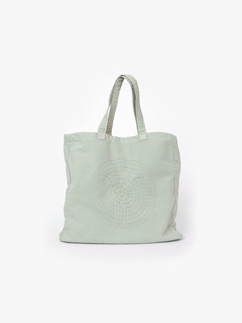 Hand Embroidered Sashiko Circle Tote Bag - Mint