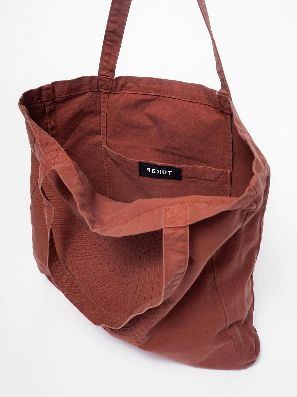 Hand Embroidered Sashiko Circle Tote Bag - Burgundy