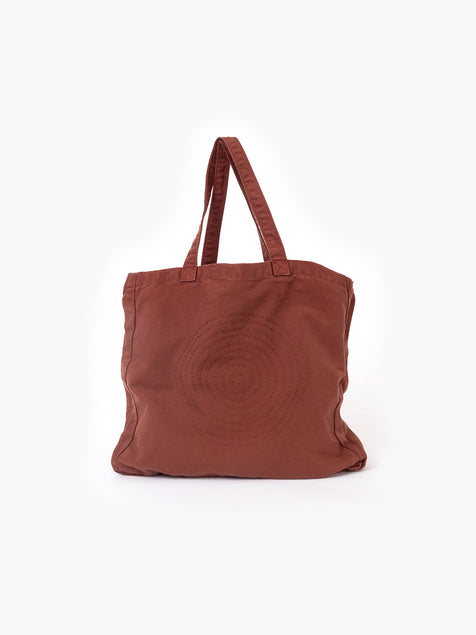 Hand Embroidered Sashiko Circle Tote Bag - Burgundy