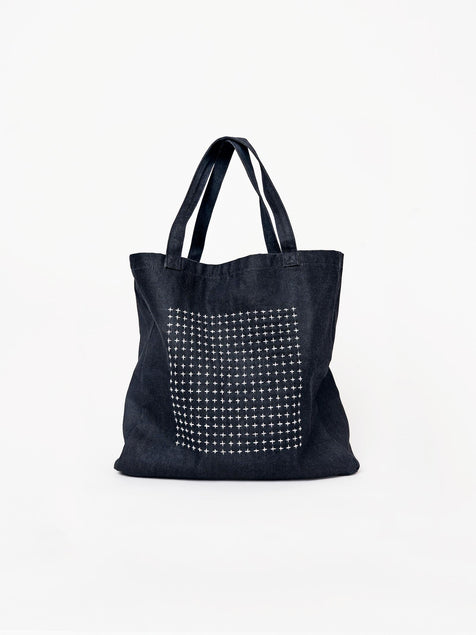 Hand Embroidered Sashiko Square Tote Bag - Indigo